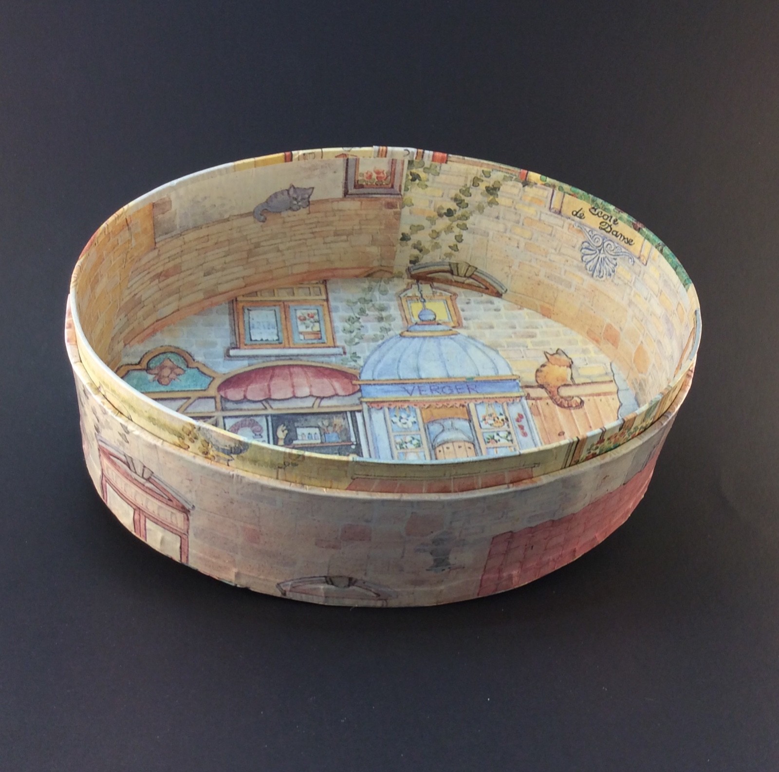 Oval Stacking Nesting Boxes French Village Papers Made in Italy “Markings”