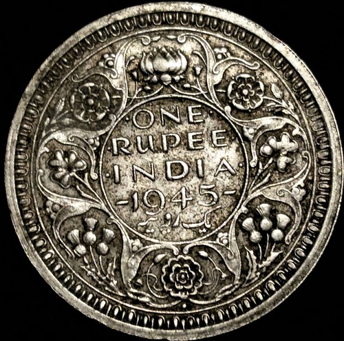 India 1 Rupee coin 1945 Mumbai mint in extra fine, error in edge