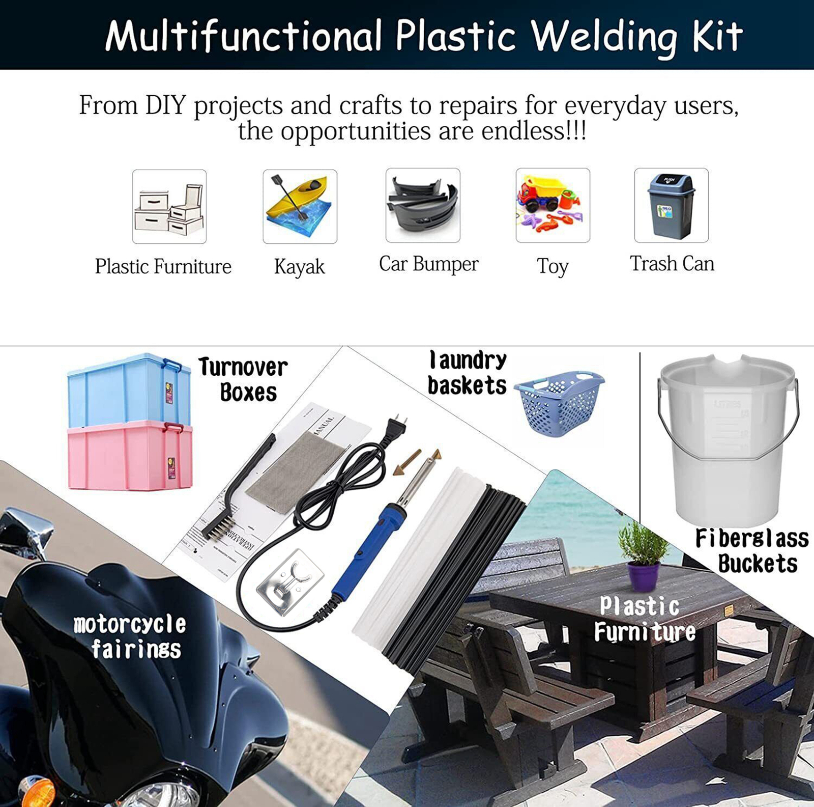 For Bumper Kayak Repair DIY 110V Electric Soldering Iron 80W Plastic Welding Kit
