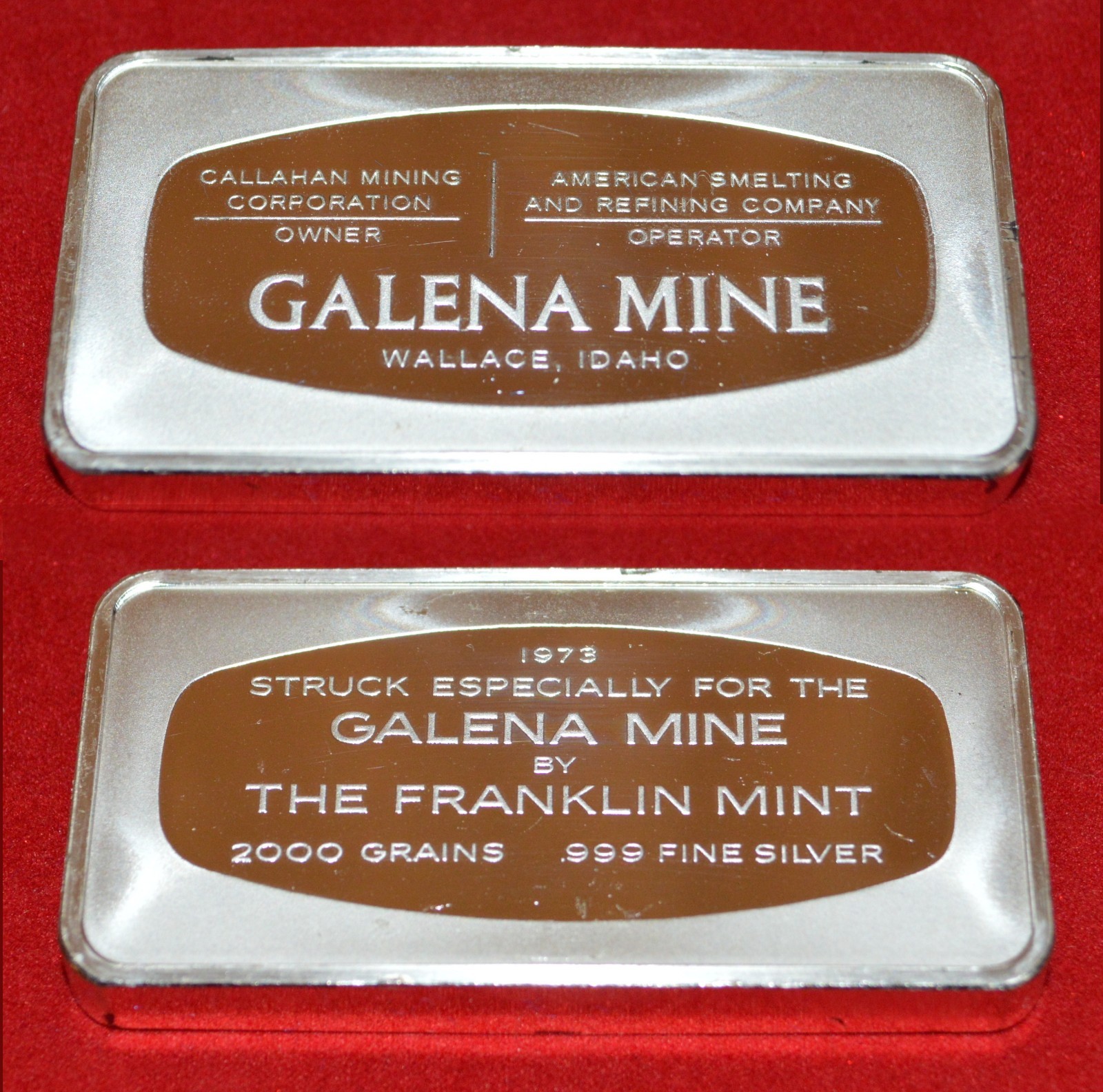 Great Mines Silver Proof Set By Franklin Mint~10 Ingots~41.6 Toz~999 Fine~1973