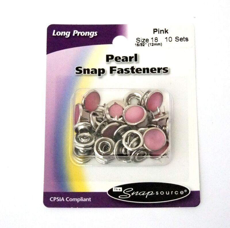 Long Prong Size 18 Snaps Pearl Series  10 Sets (Pink)