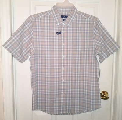Mens Poplin Button Up Dress Shirt Short Sleeves Medium NEW