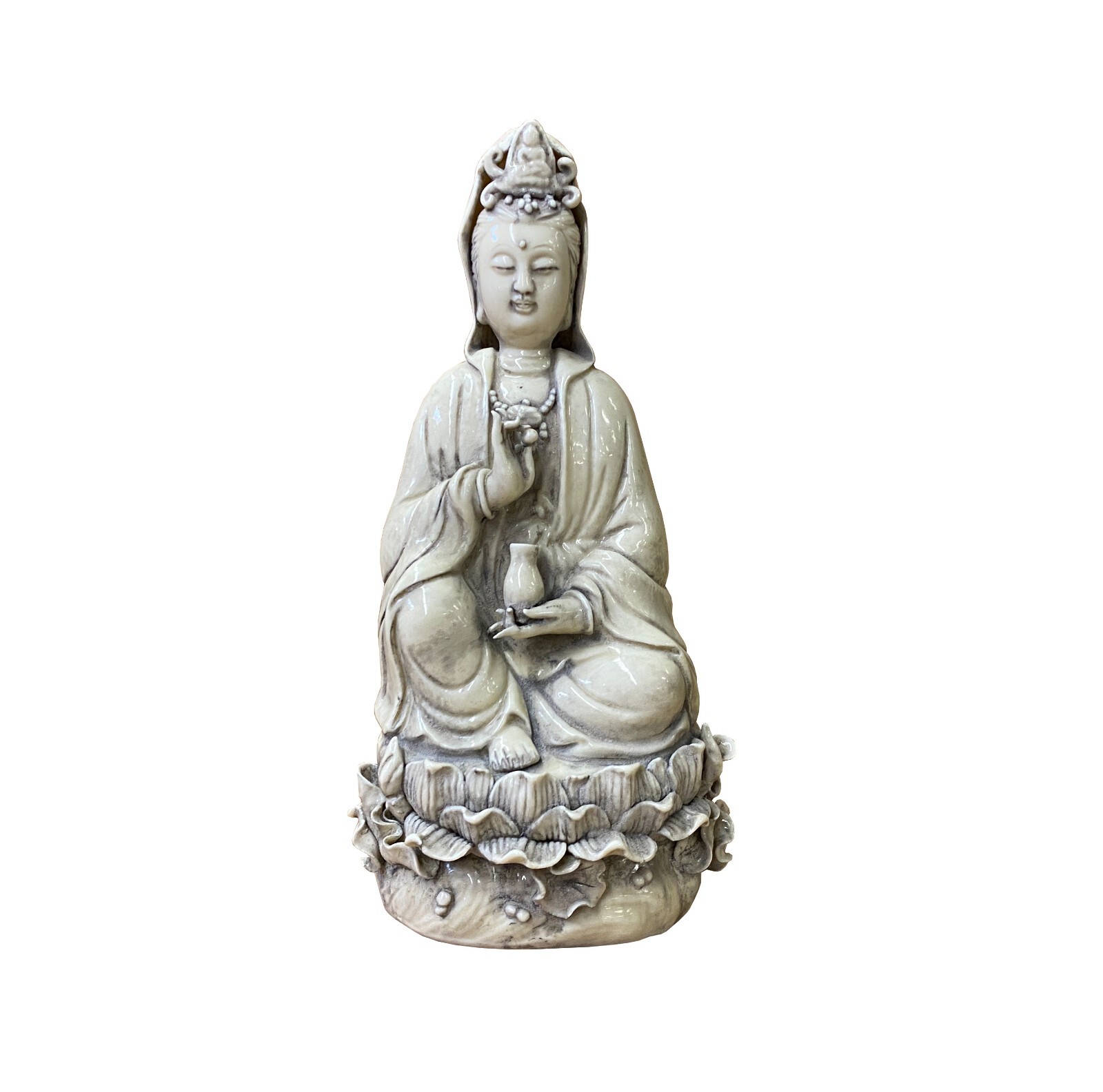 Small Vintage Finish Off White Ivory Color Porcelain Kwan Yin Statue ws2582S Small Vintage Finish Off White Ivory Color Porcelain Kwan Yin Statue ws2582S