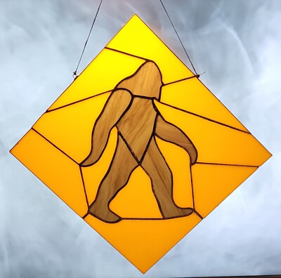 Stained Glass Big-Foot Sign Window Pannel - Sun Catcher 11x11'' Hand Made Squatch