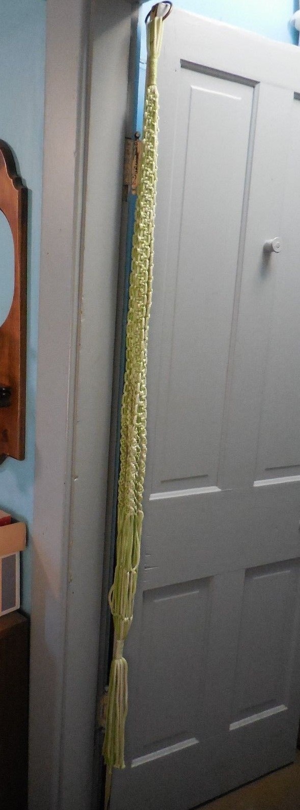 Vintage Macrame Plant Hanger Green and White 63