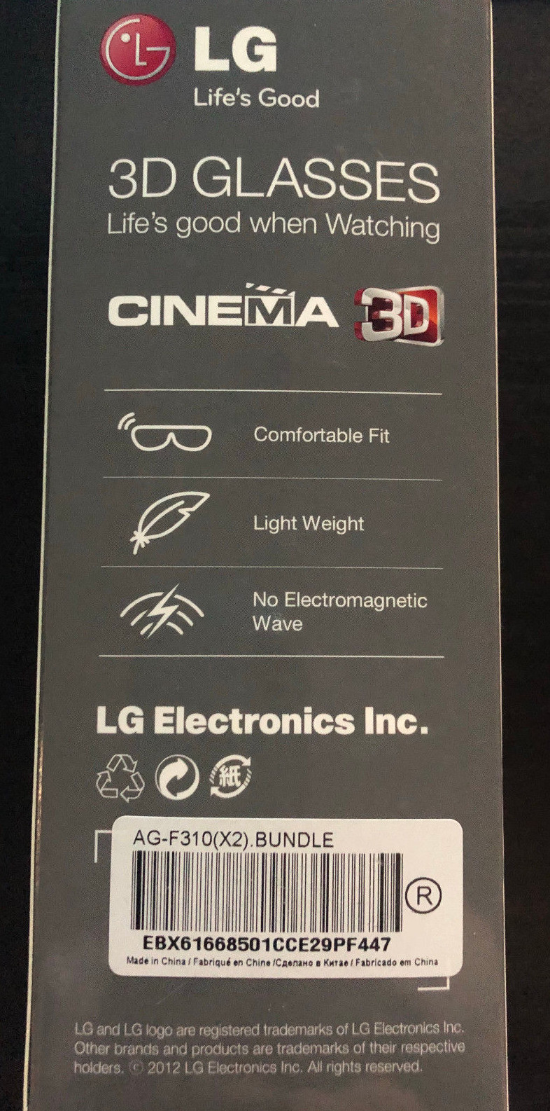 LG Life's Good Cinema 3D Glasses 2 Pairs in Box Black