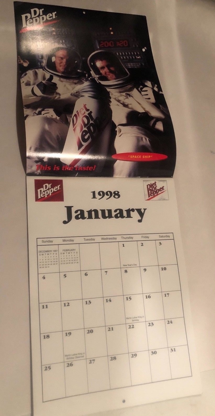 Vintage 1998 Dr. Pepper Advertising Wall Calendar *NEW Old Stock*