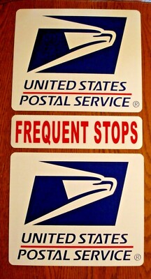 (2)  U.S. MAIL Magnetic Signs  USPS -10'' X 12'' & (1) FREQUENT STOPS wht Magnetic