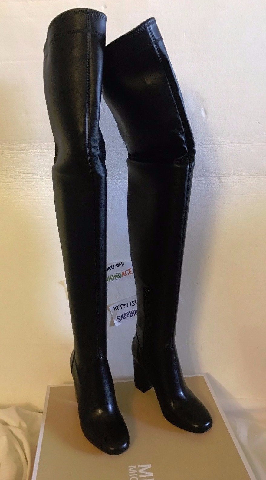 Pre-owned Michael Kors Michael  Chase Over The Knee Boots Black Leather 5.5m $350.00