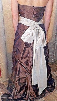 Bill Levkoff's Evening Gown Choc. Brown w/beige sash,size 8