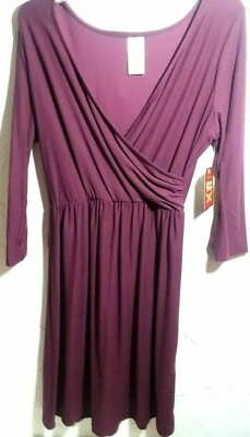 FADED GLORY - Women Size ''S(4-6)'' LADIES-PREMIUM-PURPLE-3/4 SLEEVE-FG WRAP DRESS