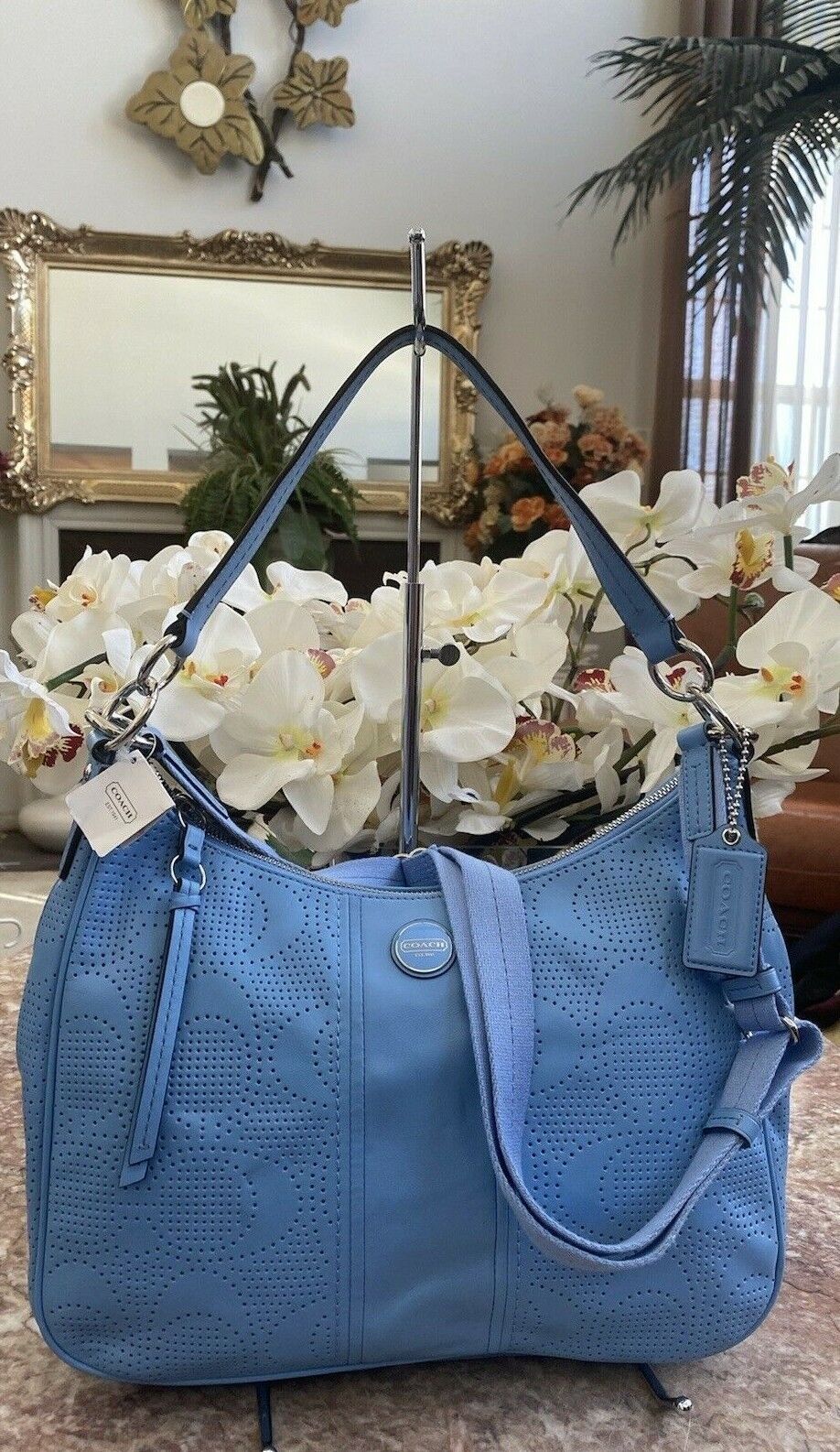 New COACH F23241 Signature Blue Perforated Leather New COACH F23241 Signature Blue Perforated Leather
