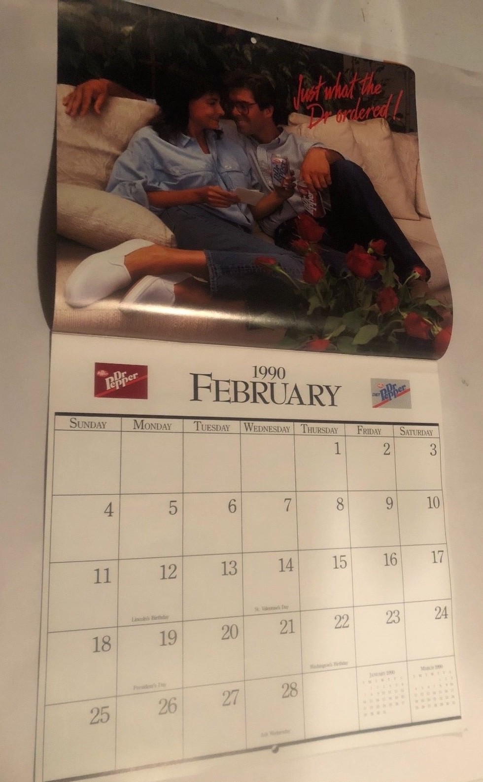 Vintage 1990 Dr. Pepper Advertising Wall Calendar *NEW Old Stock*
