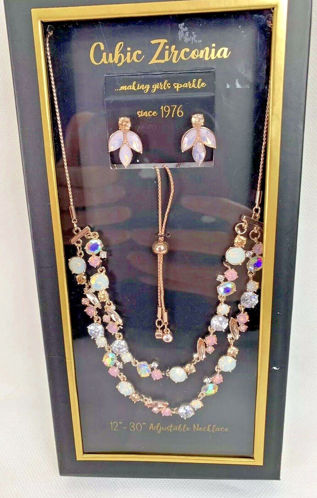 Gold BEAUTIFUL Cubic Zirconia Earrings and Necklace set *Pink Emotions*