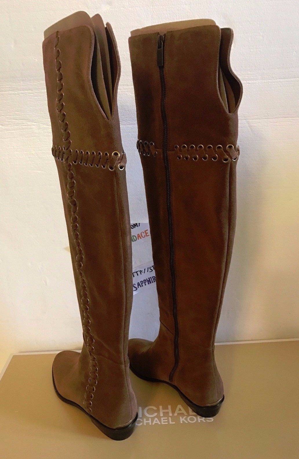 Pre-owned Michael Kors Michael  Malin Over The Knee Boots Dark Caramel Suede 5.5m $395.00 In Brown