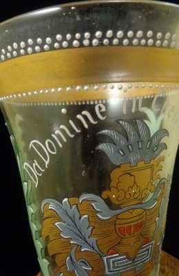 1880s Antique Historism Fritz Heckert 17thC Coat of Arms Enamel Art Glass Beaker