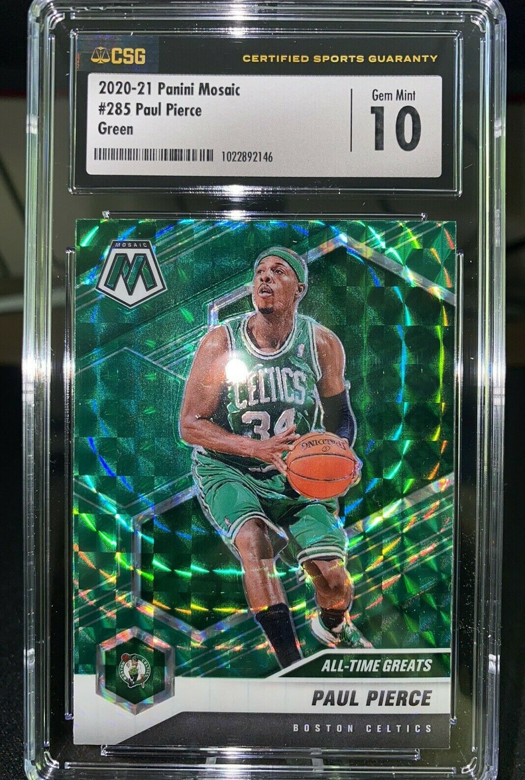 2020-21 Paul Pierce #285 Mosaic Green All Time Greats CSG 10