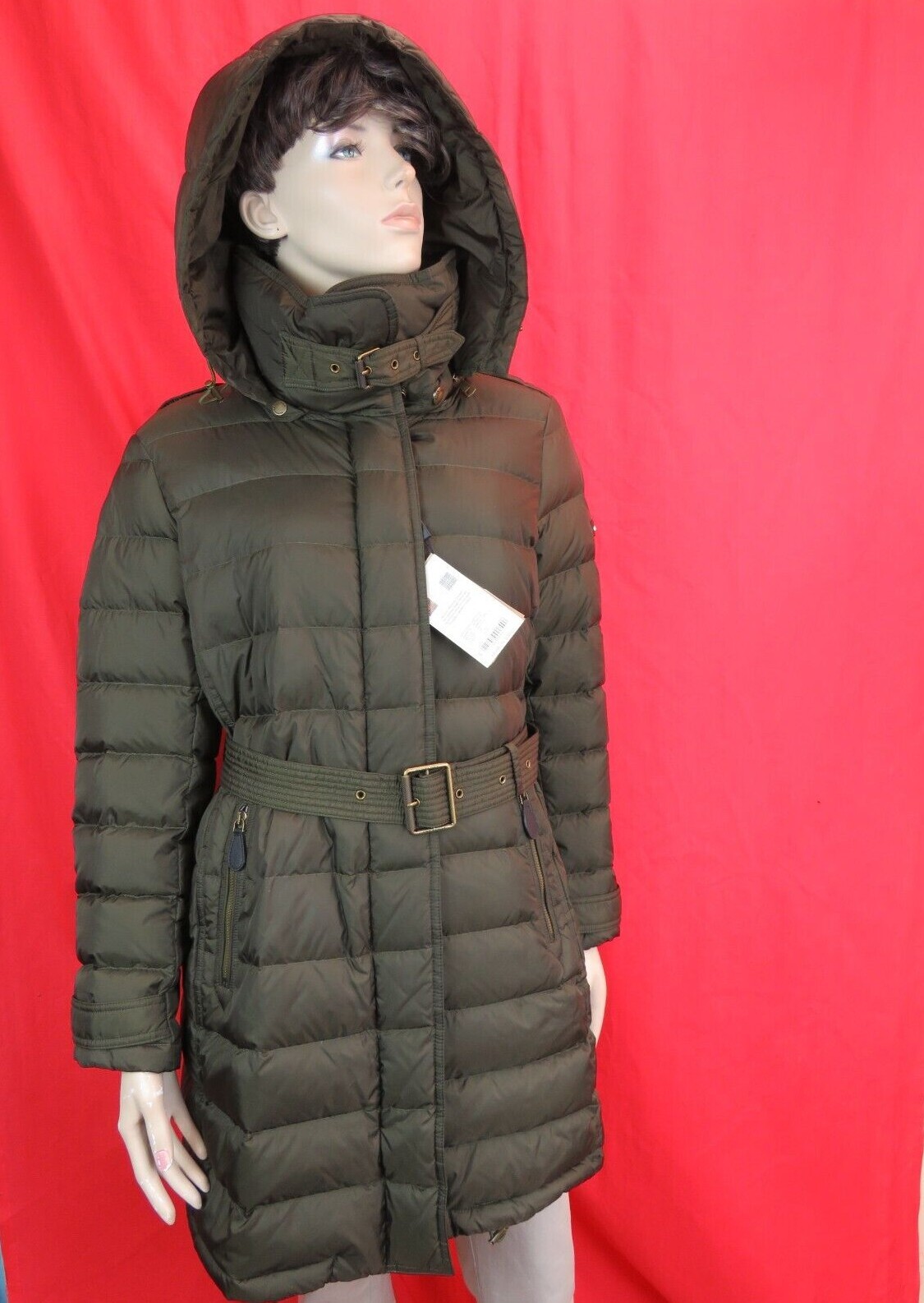 Pre-owned Burberry Winterleigh Dark Green Hooded Belted Quilted Down Parka Coat Jacket Xl