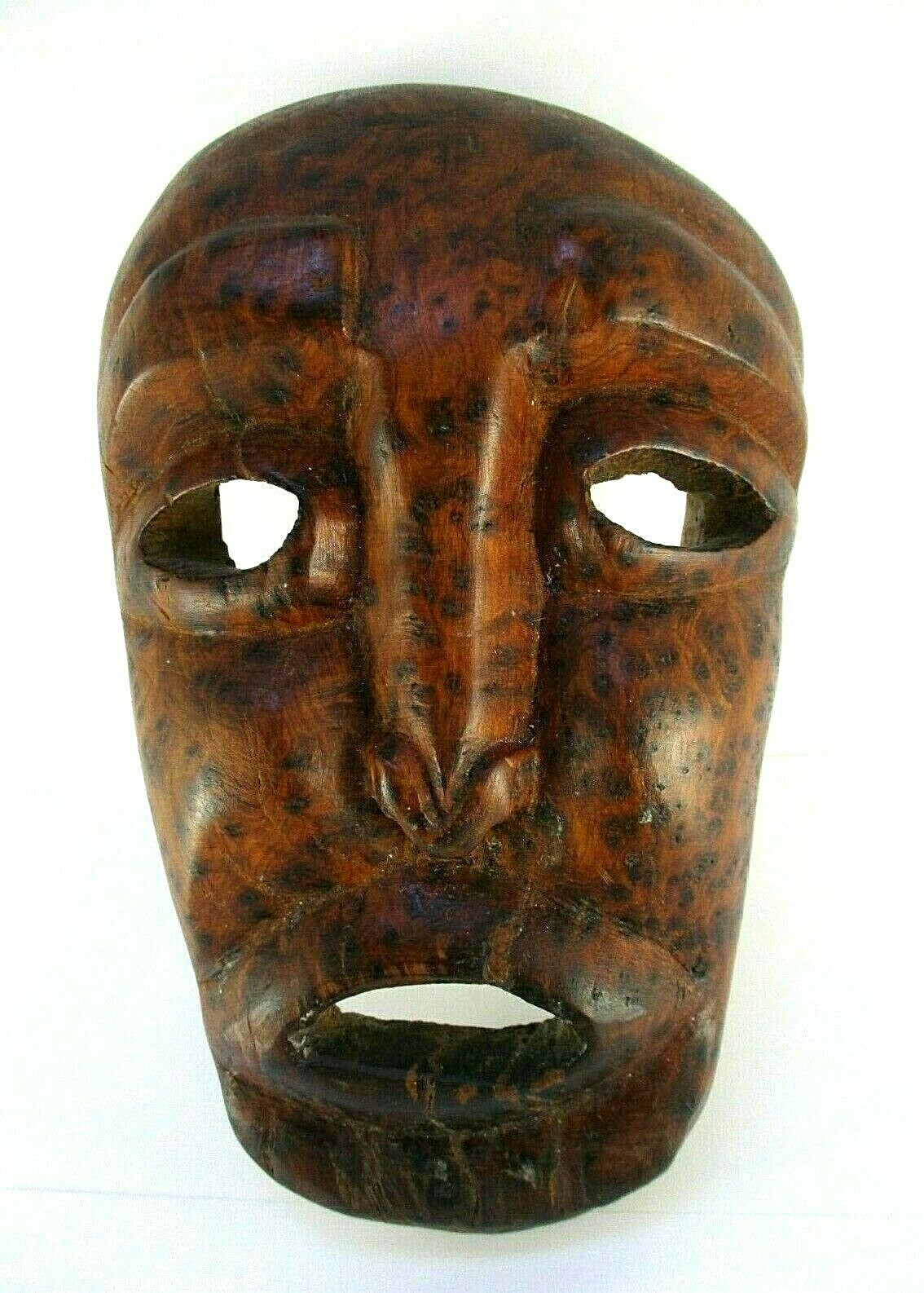 Hand Carved Burl-wood Decorative Mask w/ Patina is Stunning original work of Art