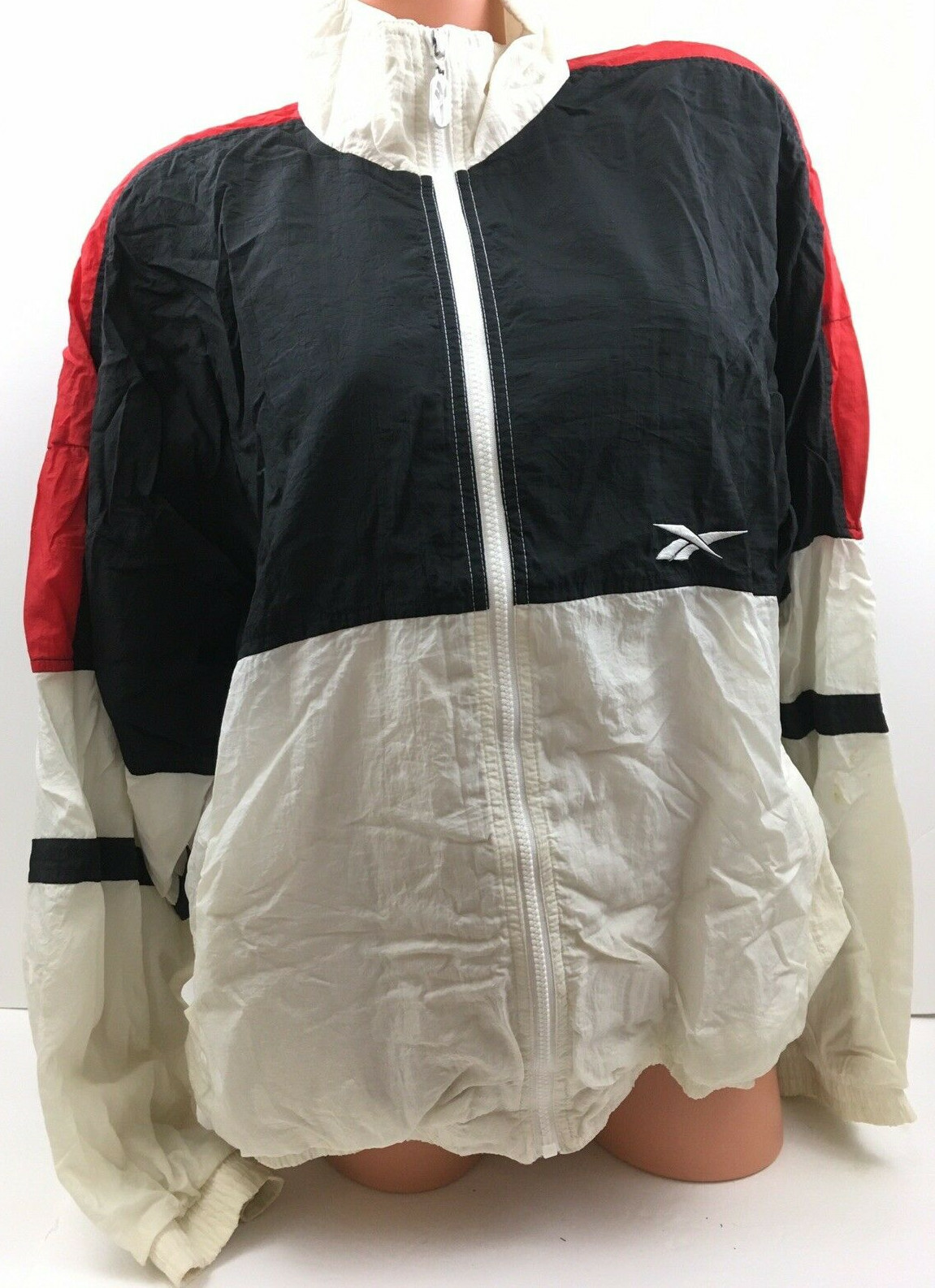 Vtg 90s Reebok Windbreaker Jacket Color Block Logo Striped