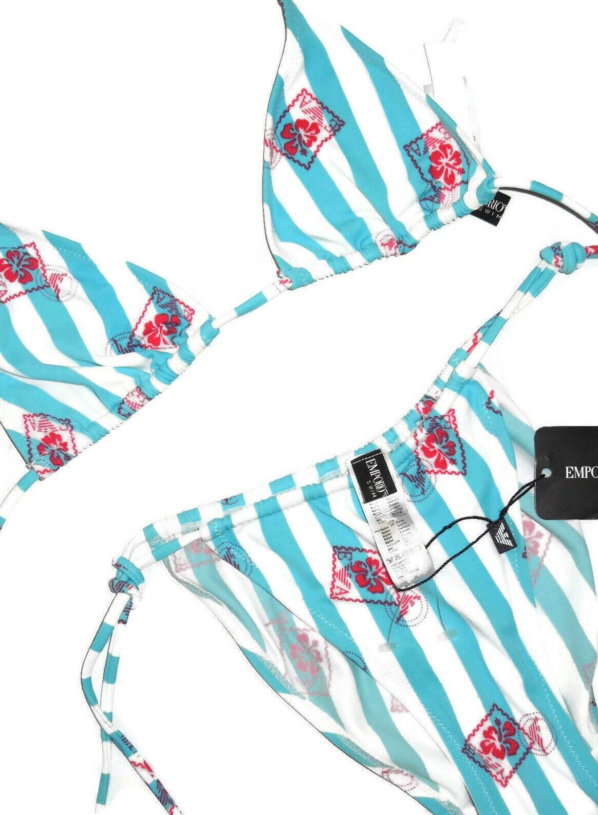 Emporio Armani blue stripe logo print triangle Bikini Swimsuit...