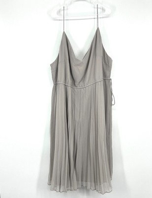 ASOS Dress Womens Plus Size 24 Gray Pleated Cami Midi Sleeveless Drawstring NWT 