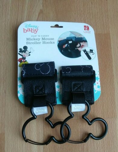 Disney Baby Clip N Carry Mickey Mouse Stroller Hooks - 2 Per Package - New NIP