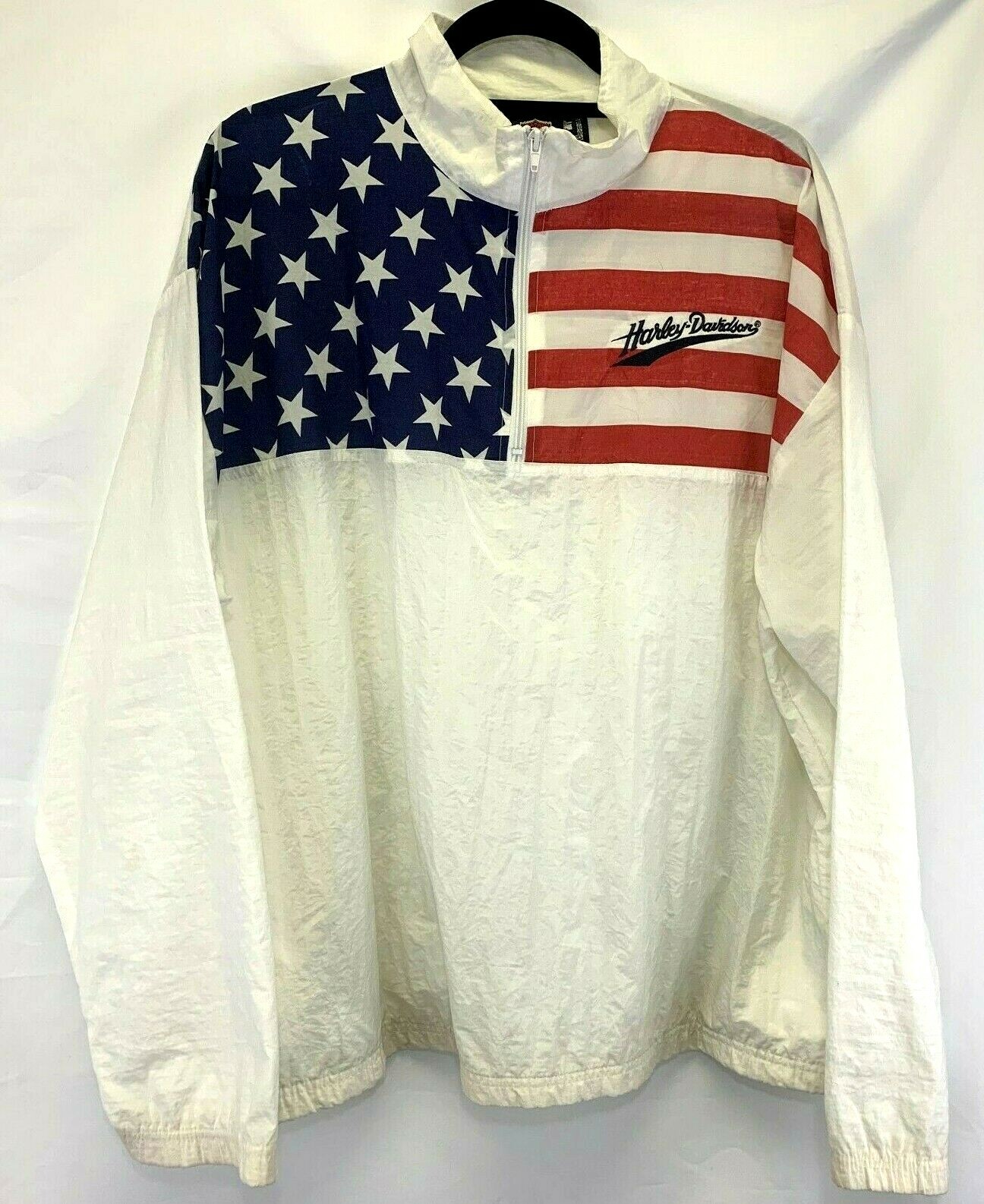 バレーボール　パーカー インターハイ　2017 Vintage Harley-Davidson American Flag Windbreaker White
