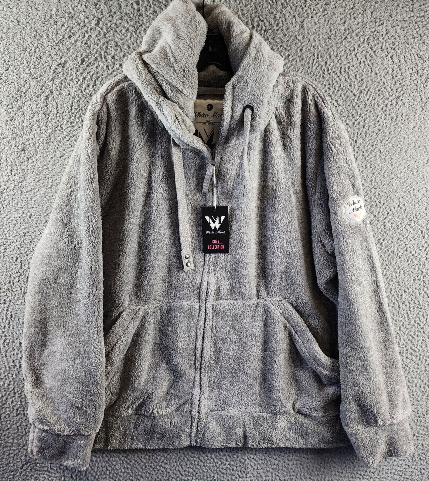 White Mark Plus Size Hooded Sherpa Jacket Women's 3XL Gray Zipper Closure L/S~ - Picture 2 of 15