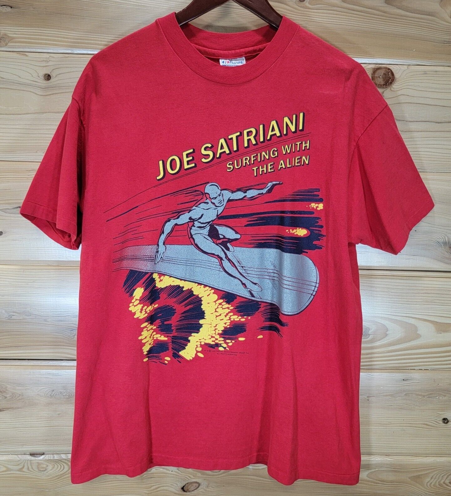 ジョーサトリアーニ　Tシャツ　サーフィンウィズジエイリアン Vintage 1980s JOE SATRIANI Surfing With the Alien 1988 Red