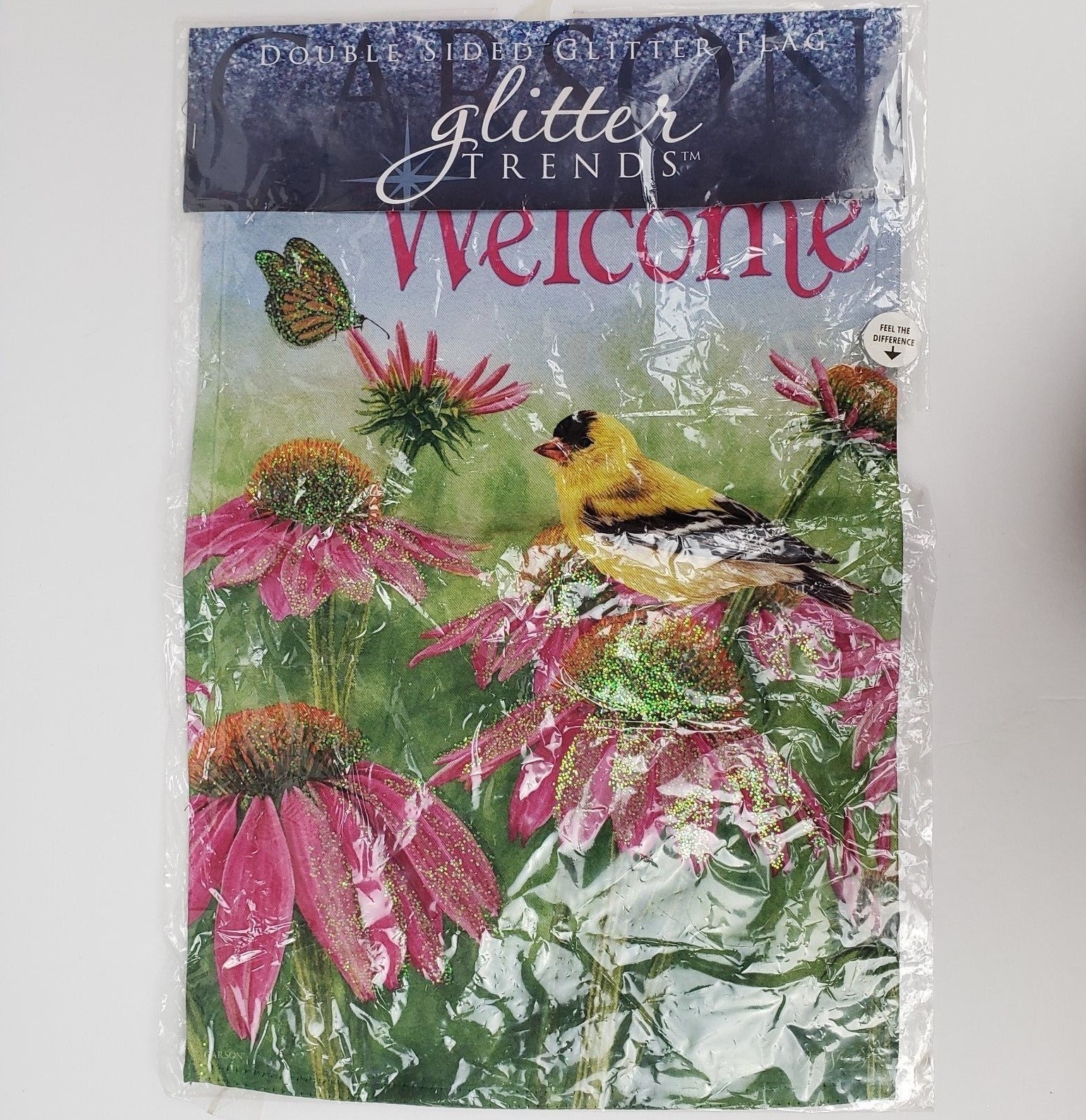 Carson Flag Trends Double Sided Coneflower & Finch Welcome Glitter Flag 13