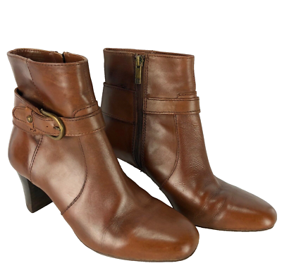 AK ANNE KLEIN Brown Ankle Boots Size 6M Akgansee Leather Zip Buckle 2022 0712