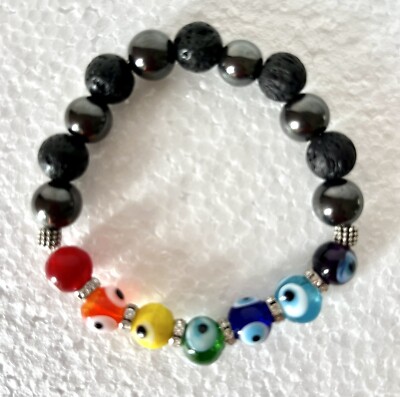 Lava Rock &7 Chakra Color Evil Eye  for Energy  Flow  Healing and Protection