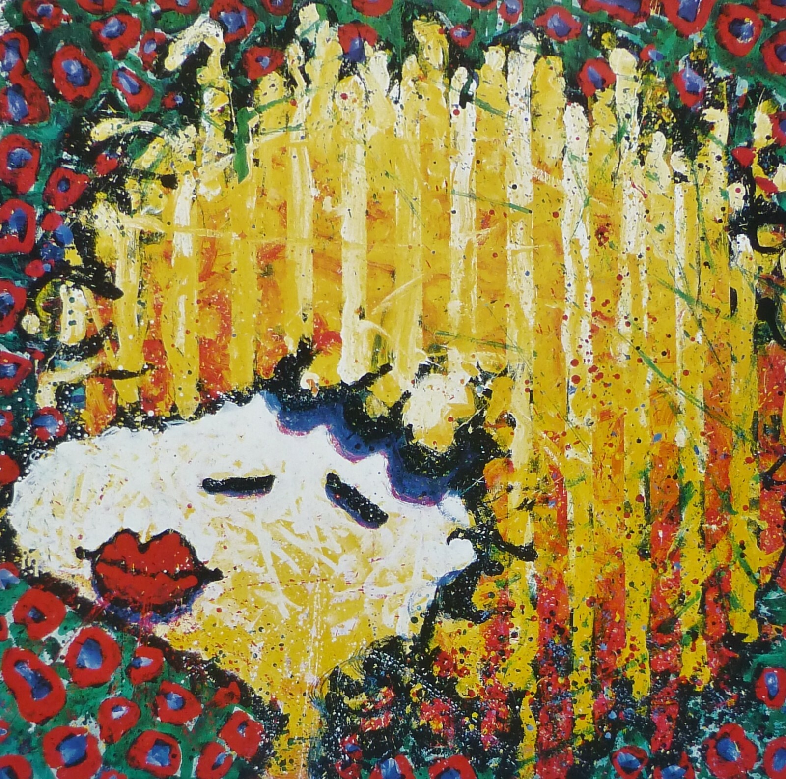 TOM EVERHART BIRD LIPS IN A BLONDE BOMBSHELL WIG Woodstock