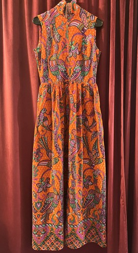 Loungees Vintage Dress 60s/70s Orange Multicolored Whimsical