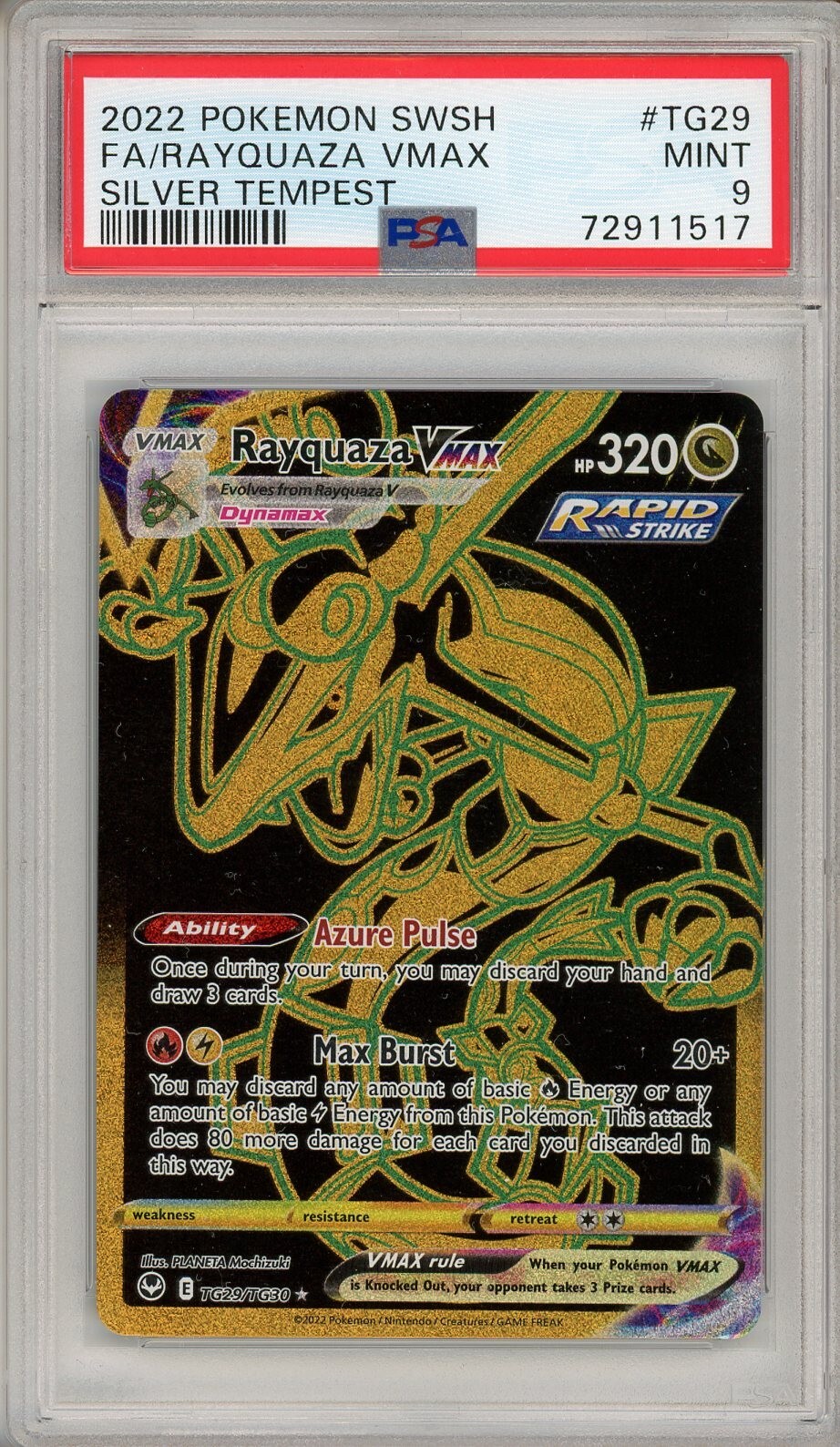Pokemon Card Rayquaza Vmax TG29/TG30 Holo Silver Tempest PSA Pokemon Card Rayquaza Vmax TG29/TG30 Holo Silver Tempest PSA