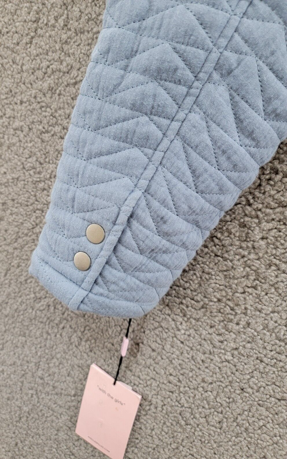 Avec Les Filles Quilted Puff-Shoulder Zip-Front Jacket Women's L Dusty Blue L/S - Picture 9 of 15
