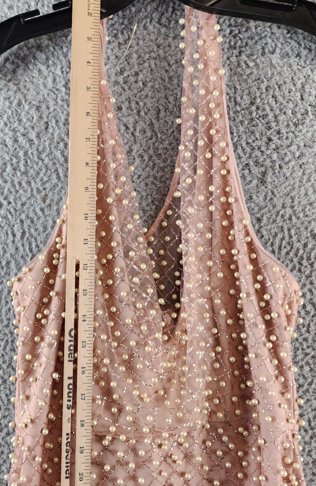 Liv Foster Pearl On Mesh Column Gown Women's 4 Pink Sleeveless Back Zip Closure~ - Picture 6 of 12