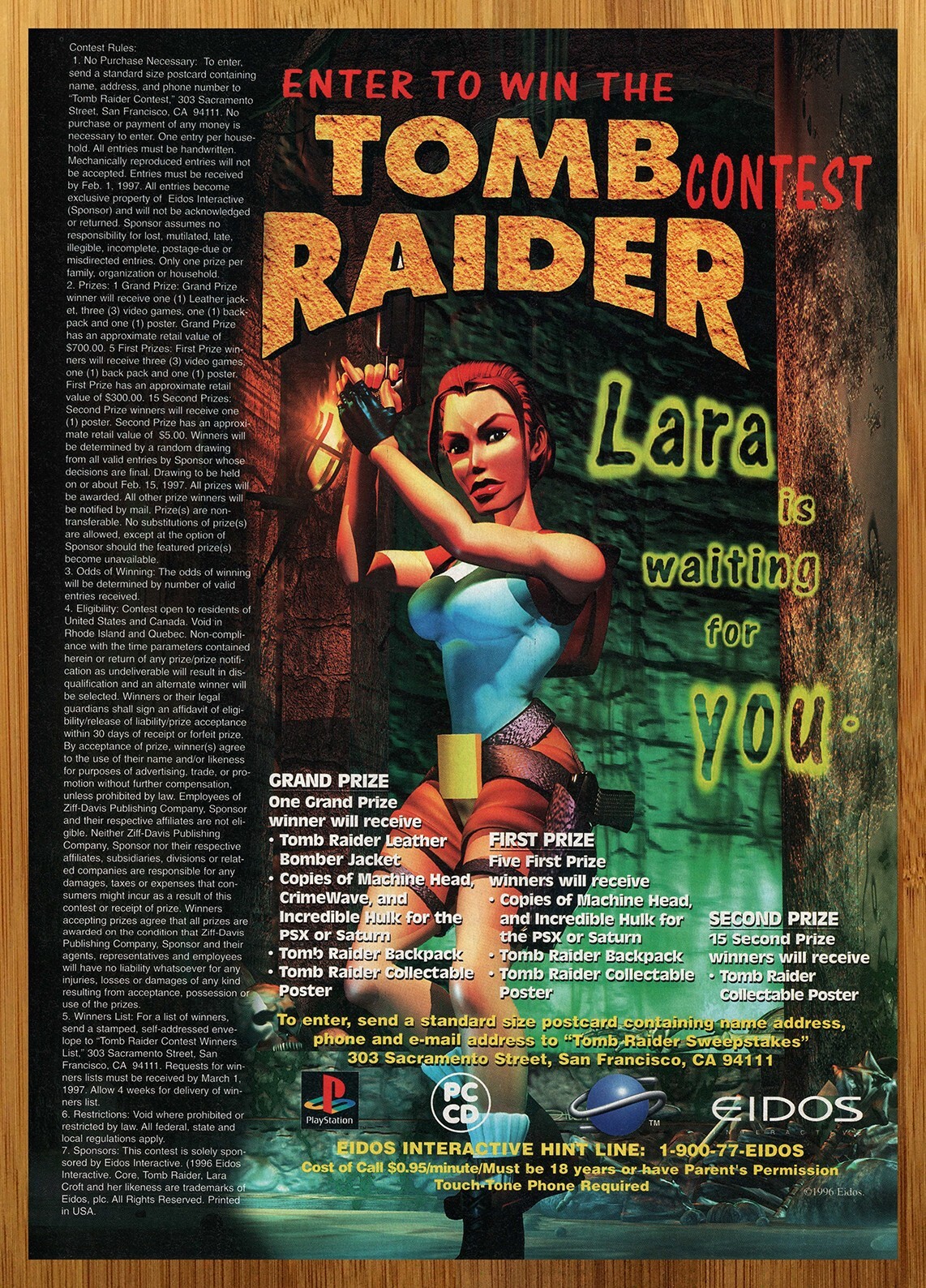 1996 Tomb Raider Playstation 1 PS1 PC Print Ad/Poster Lara