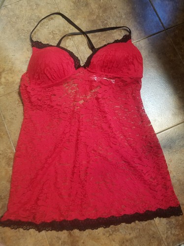 Jewels NEW Women's Teddie Baby doll Night gown Red Lace Black Gilligan & Omalley