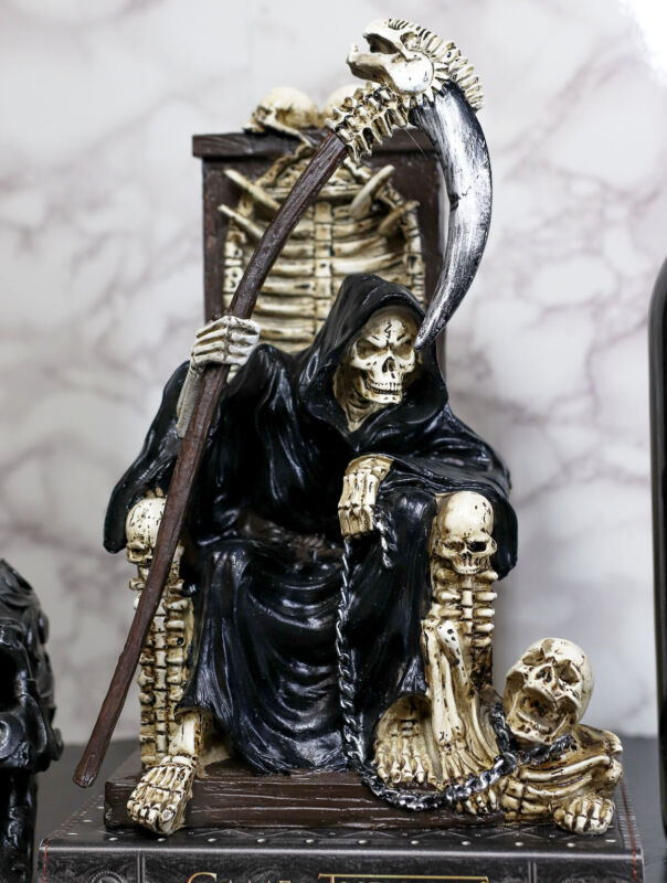 Ebros The Dark Lord Grim Reaper Seated On Skeletons & Skulls Throne Statue