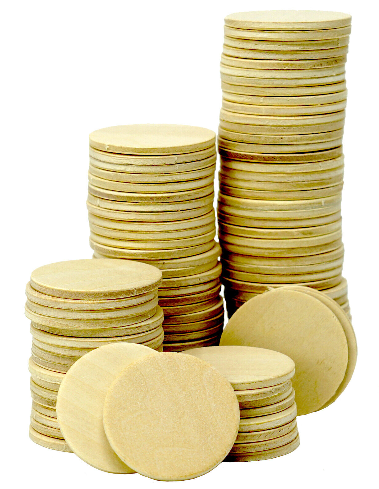 100 Round Unfinished 1.5" Wood Cutout Circles Chips for Craf