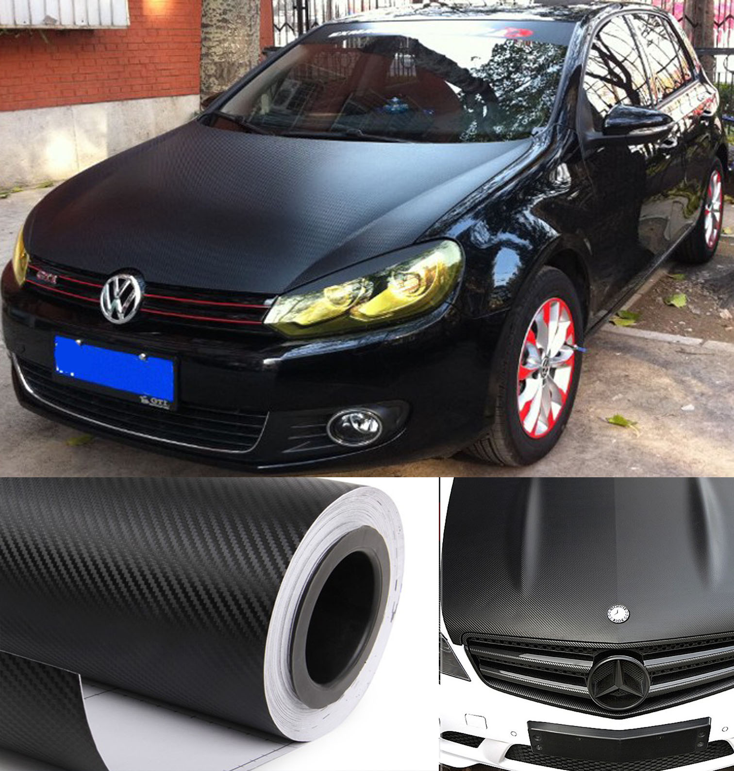 12" Wide Adhesive Car Black 3D Texture Carbon Fiber Vinyl Tape Wrap