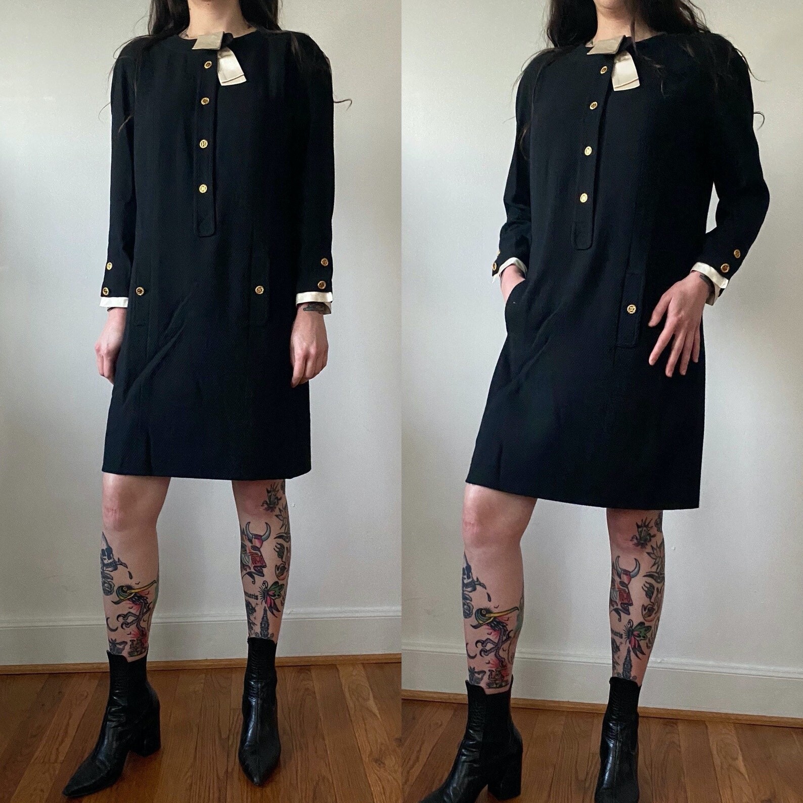 CHANEL 1980's Rare Vintage Black Dress w/ Satin Trim Chanel CHANEL 1980's Rare Vintage Black Dress w/ Satin Trim Chanel