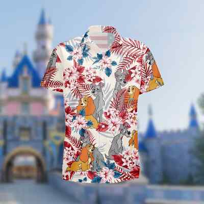 Lady & The Tramp Dogs 4th July Independence Day Tropical Summer Hawaiian Shirt