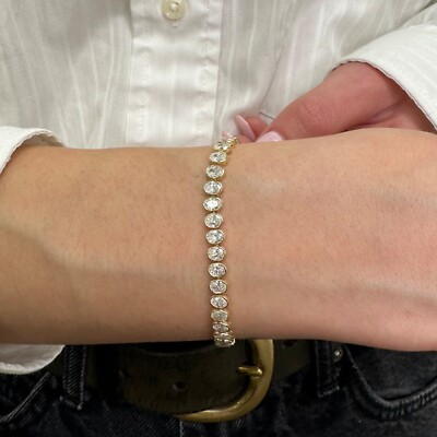 12Ct Oval Cut Certified Lab Grown Diamond/CVD Tennis Bracelet In 14k Yellow Gold