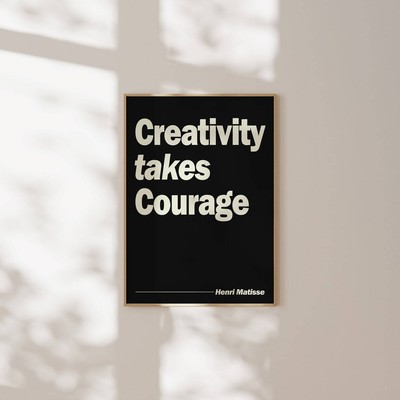 Creativity Takes Courage Wall Art Print Black Beige Art Trendy Retro Typography