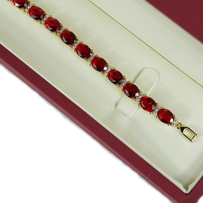 12ct Oval Lab Created Garnet Twisted Tennis Bracelet 14K Yellow Gold Plated 7.5''