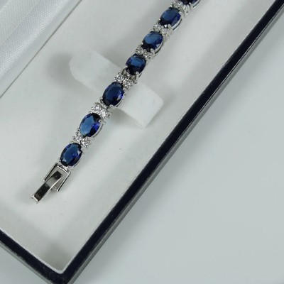 12ct Oval Lab Created Sapphire Tennis Women's Bracelet 14K White Gold Over7.5''