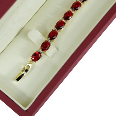 12ct Oval Lab Created Ruby Tennis Women's Bracelet 14K Yellow Gold Finish 7.5''